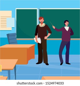 teachers couple in the classroom characters vector illustration design