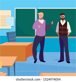 teachers couple in the classroom characters vector illustration design