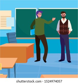 teachers couple in the classroom characters vector illustration design