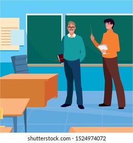 teachers couple in the classroom characters vector illustration design