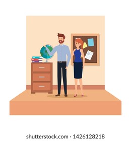 teachers couple in school classroom