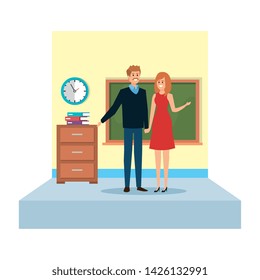 teachers couple in school classroom