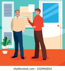 teachers couple in the school corridor vector illustration design