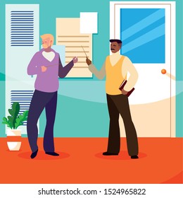 teachers couple in the school corridor vector illustration design