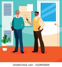 teachers couple in the school corridor vector illustration design