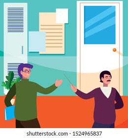 teachers couple in the school corridor vector illustration design