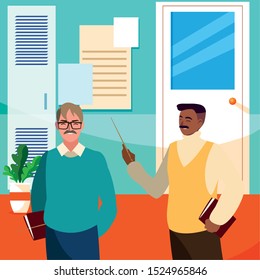 teachers couple in the school corridor vector illustration design