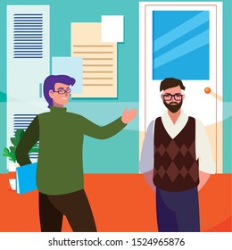 teachers couple in the school corridor vector illustration design
