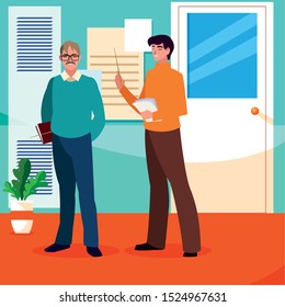 teachers couple in the school corridor vector illustration design