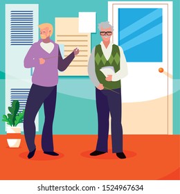 teachers couple in the school corridor vector illustration design