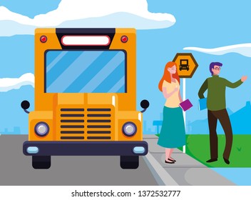 teachers couple in stop bus