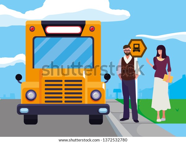 teachers couple in stop\
bus