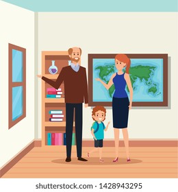 teachers couple with student boy in the school scene