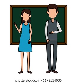 teachers couple teaching with chalkboard