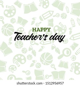 Teachers day abstract banner with school icons. Seasonal design on white background. Vector horizontal banner.
