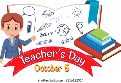 Teacher's Day banner with a female teacher  illustration