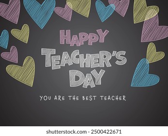 Teacher's Day Banner. Happy Teacher's Day letters are written on the blackboard. Vector illustration