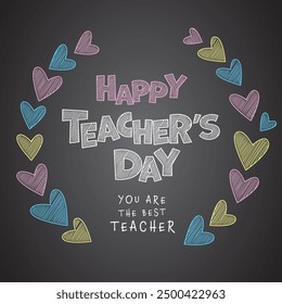 Teacher's Day Banner. Happy Teacher's Day letters are written on the blackboard. Vector illustration