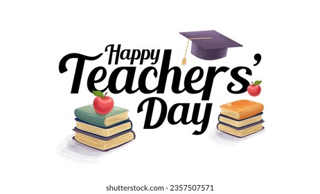 Teachers Day Calligraphy Hand Lettering With Apple on Top of Books Illustration