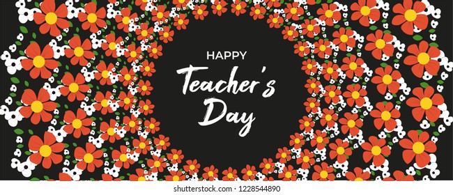 Teacher's Day Card Design. Vector Illustration, Floral Design and Texture with Beautiful Calligraphy. Banner