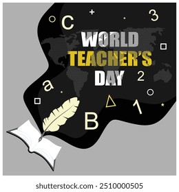 Teacher's Day celebration with open books. World map background. Happy Teachers Day concept. Flat vector illustration.