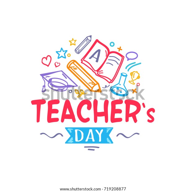 Teachers Day Colorful Congratulation Doodles School Stock Vector ...