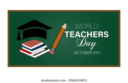 Teachers day concept greetings background with typography and books vector illustration with school equipment for social media post, flyer, banner .