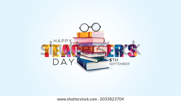 Teachers day concept greetings background with\
typography and books