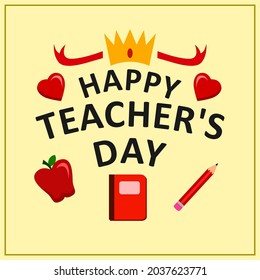 teacher's day greeting lettering design on yellow background.