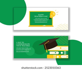 Teacher's Day Horizontal Banner Flat Cartoon Hand Drawn Templates Background Illustration