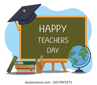 Teachers day illustration with blackboard and different teaching elements