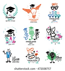 Teacher's day illustration, logo. School, education, knowledge day symbols and design elements