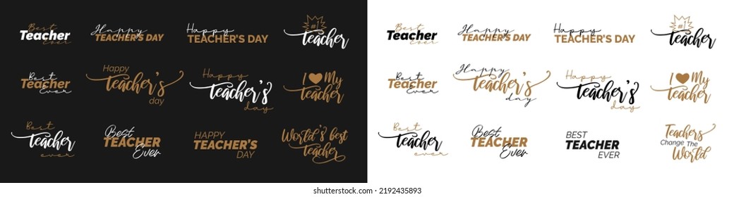 Teacher's day lettering, logo bundle, typography units, quotes, world