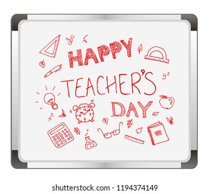 Teachers day. School doodles Supplies Sketchy on flip chart background. Hand Drawn Vector Illustration.