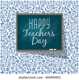 Teachers day. School doodles Supplies. Composition of Hand Drawn Vector Illustration. Design Elements