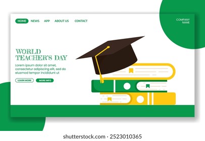 Teacher's Day Social Media Landing Page Cartoon Hand Drawn Templates Background Illustration