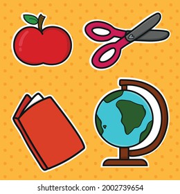 Tagesaufkleber für Lehrer mit Globalschere und Buch