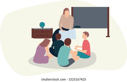 Teachers Day. Teaching students in the classroom. Flat design vector illustration for trendy design, banner, website, landing page, poster, book cover, presentation and advertising.