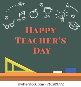 Teachers Day Vector Flat Illustration Blackboard Stock Vector (Royalty ...