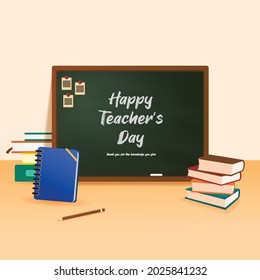 teacher's day vector illustration with blackboard designs and books