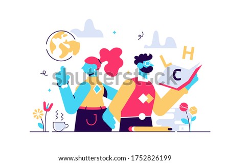 Teachers day vector illustration. Flat tiny world educators holiday persons concept. October academic occupation celebration time. University and school profession symbolic appreciation greeting time.