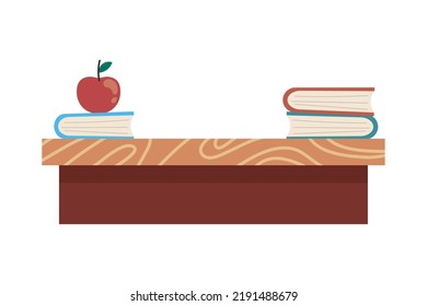 teachers desk with books and apple