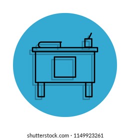 teacher's desk icon. Element of school for mobile concept and web apps icon. Thin line icon with shadow in badge for website design and development, app development
