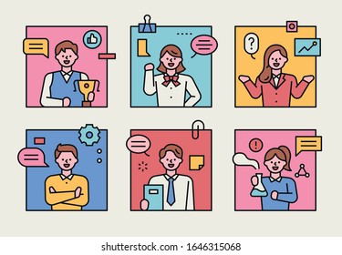 The teacher's face in a rectangular box frame. flat design style minimal vector illustration.