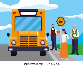 teachers group in the bus stop