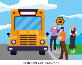teachers group in the bus stop