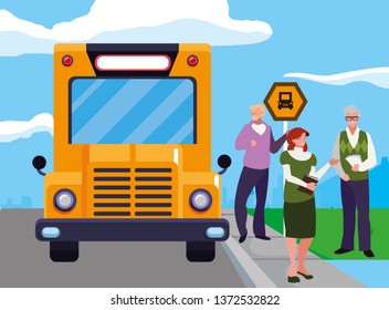 teachers group in the bus stop