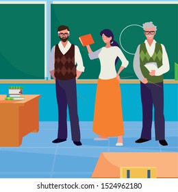 teachers group in the classroom characters vector illustration design