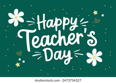 “Happy Teacher's Day.”  Handwritten text. Lettering, retro style. Children's education. Can be used for posters, t-shirt printing, greeting cards.