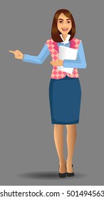 Teachers or lecturers in a pose presentation with bring paper, vector illustration